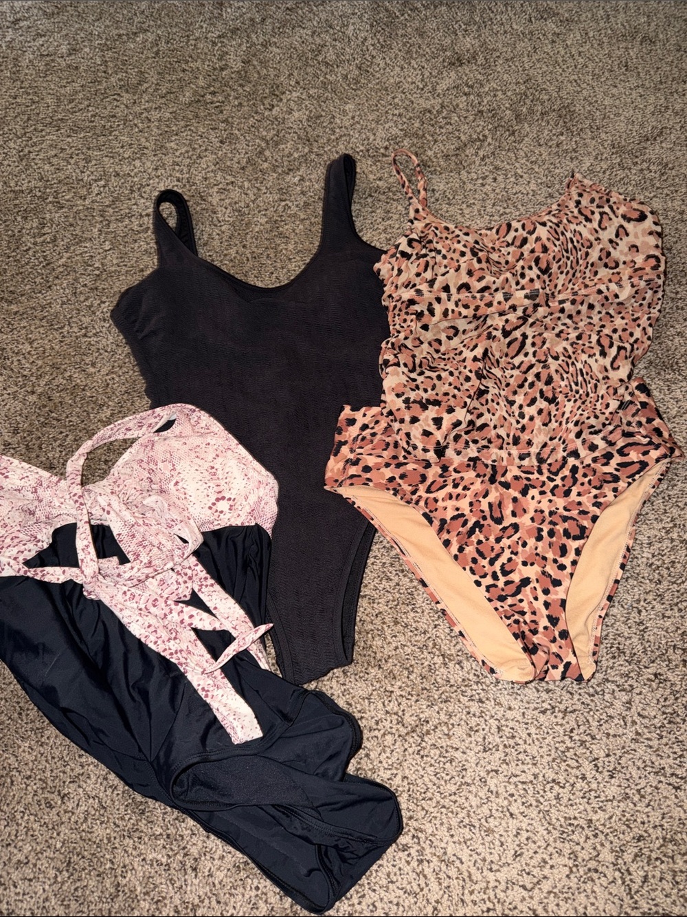 3 Piece Swimsuit - Black and Leopard Print
